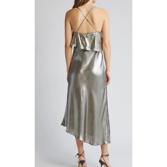 Du Paradis Metallic Asymmetric Hem Dress size M - Picture 2 of 9
